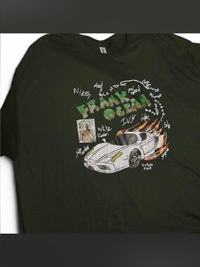 Frank Ocean White Ferrari Shirt Blonde Ivy Streetwear Olive Green Baggy XL